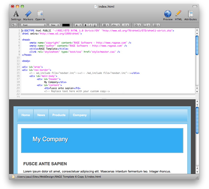 html editor like front page for mac